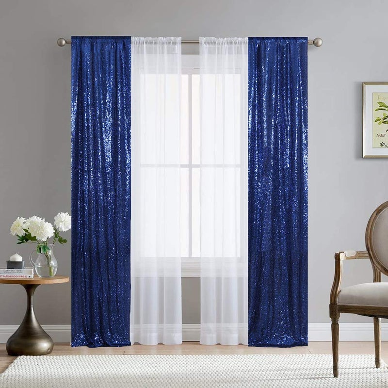 SquarePie Sequin Backdrop Curtain 2FT x 8FT Navy Blue 2pcs Curtain Background for Wedding Party - Image 4
